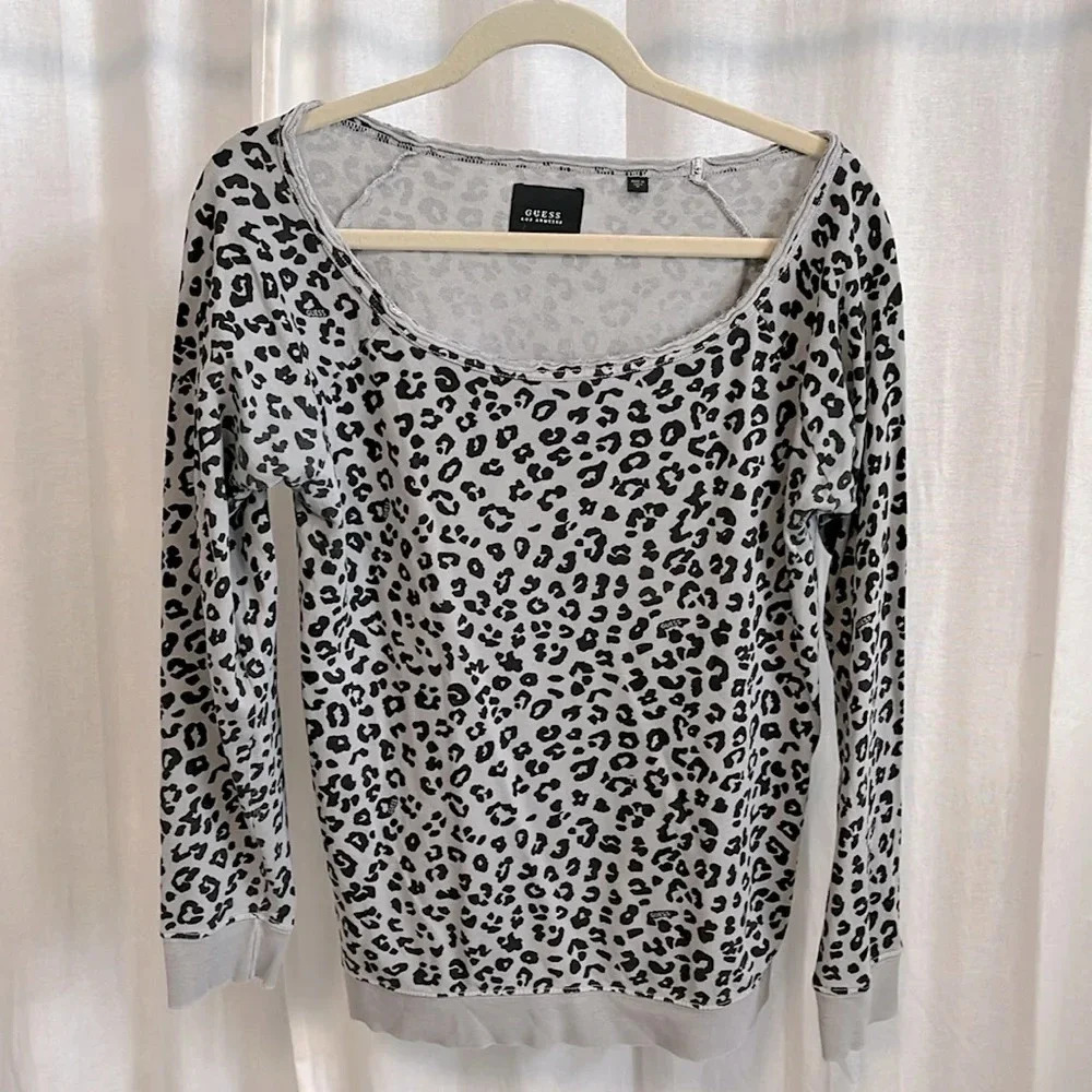 GUESS 100% Cotton Off The Shoulder Long Sleeve Top, Size M